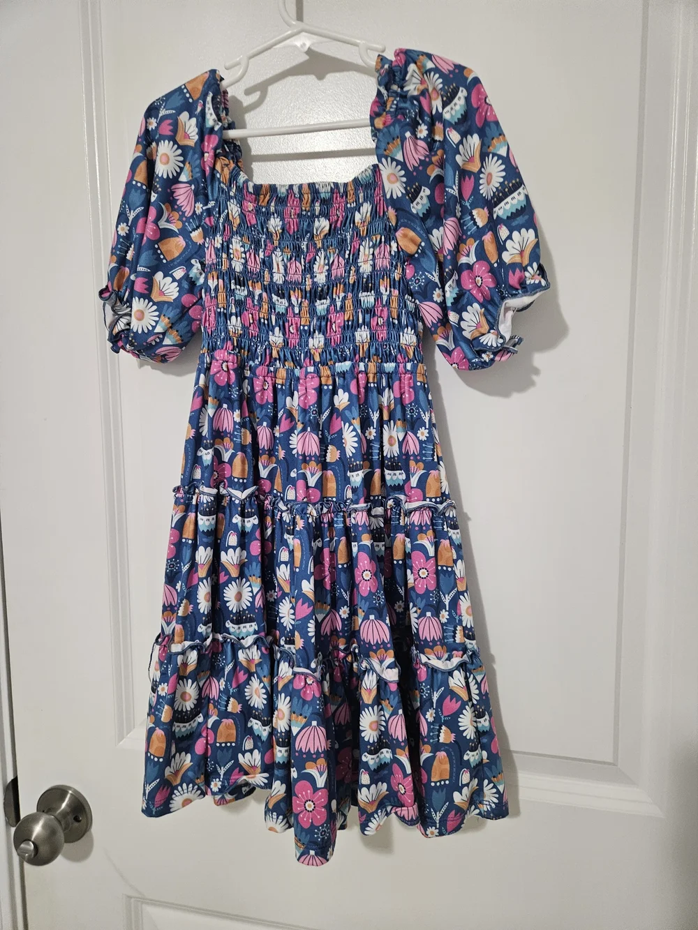 Girls Boutique Blue Floral Smocked Tiered Dress